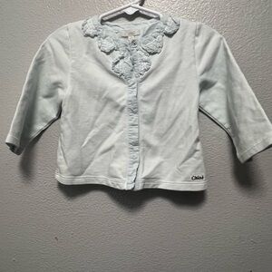 Chloé Baby Girl Cardigan | Size 12M | Ruffle Collar | Light Blue